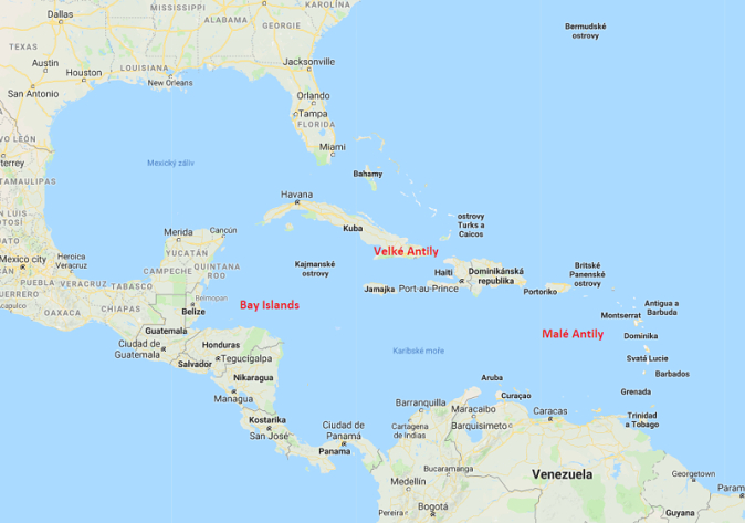 Karibik mapa - přehled