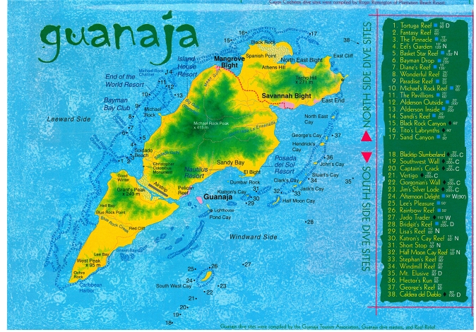 Mapa ostrova Guanaja